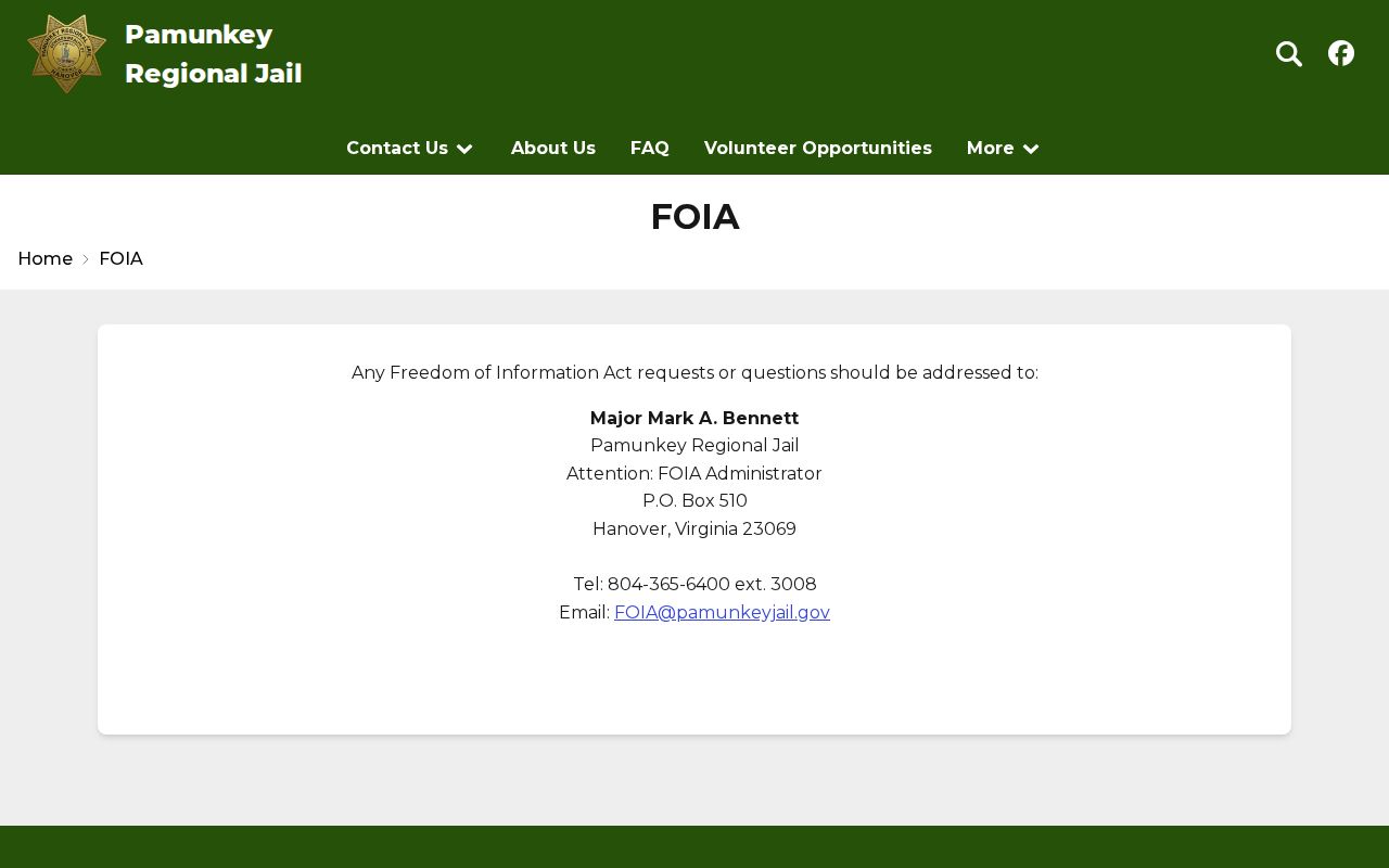 Pamunkey Regional Jail Hanover release record FOIA page