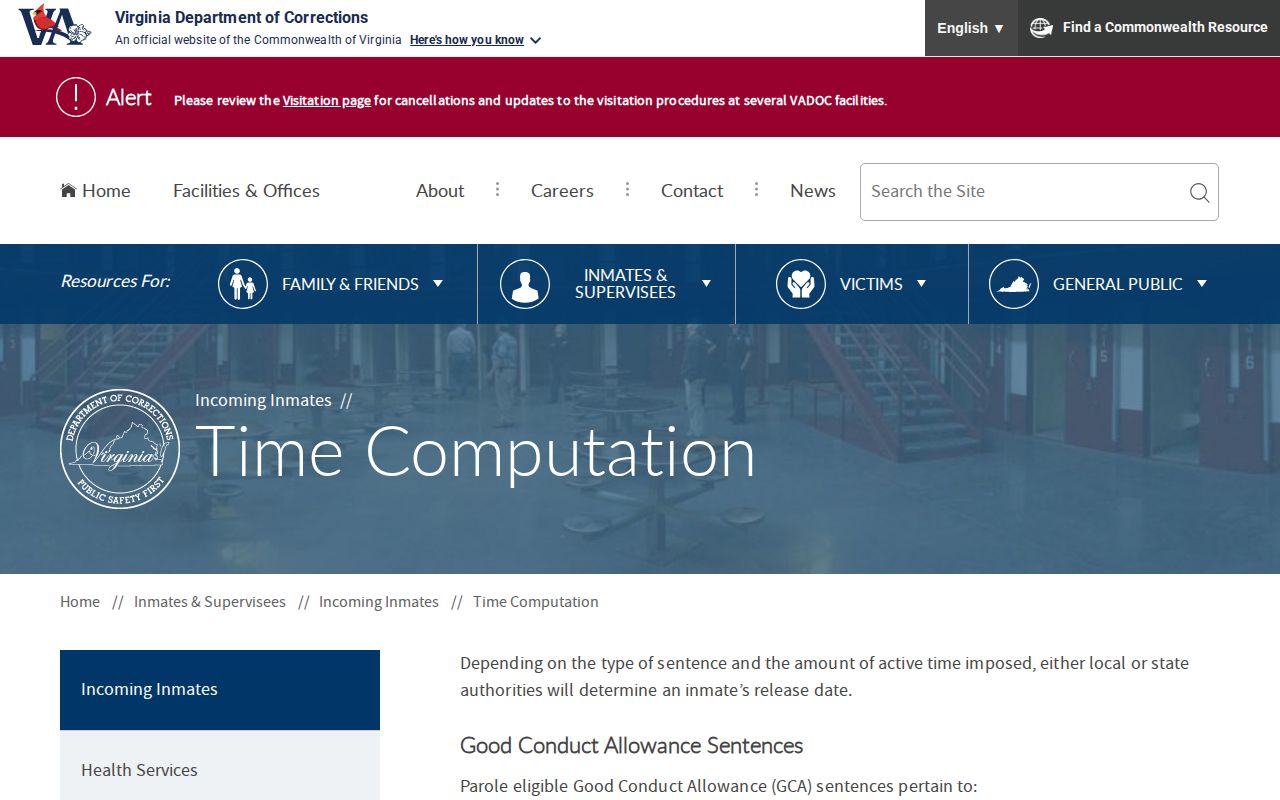VADOC time computation page explaining ESC and GCA rates