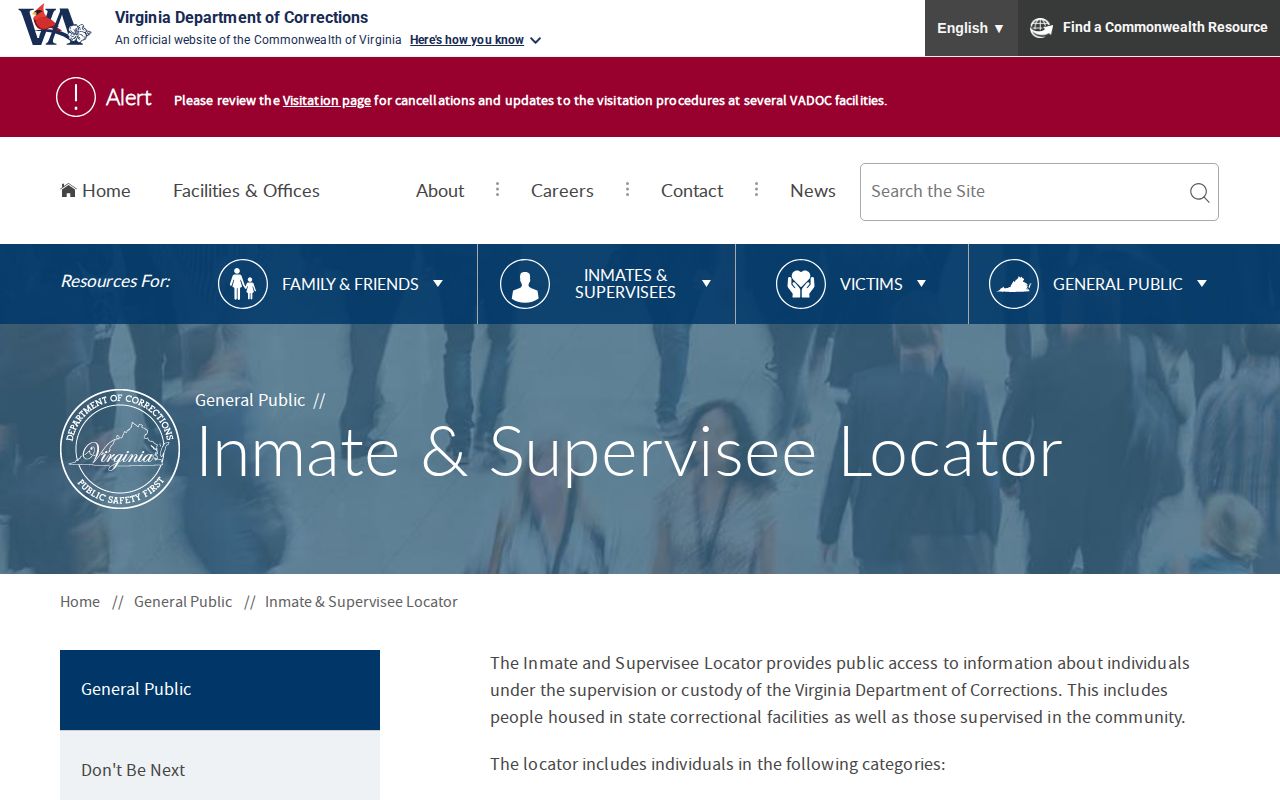 VADOC Inmate and Supervisee Locator search fields and update notice